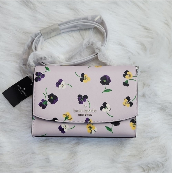 NWT Kate Spade Large Convertible Chain Crossbody Pink Pansy with Print - Picture 5 of 8